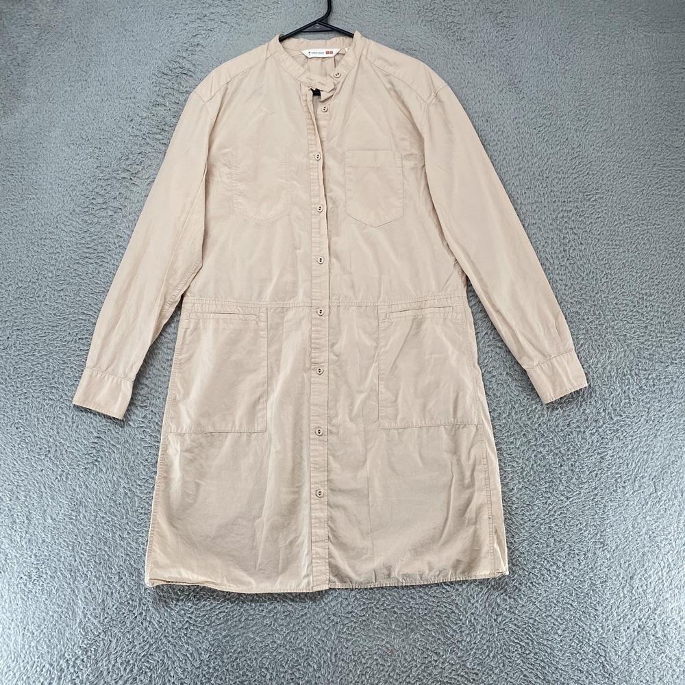 Tomas Maier X Uniqlo Dress Womens Large Shirt Dress Beige Button Front Pockets